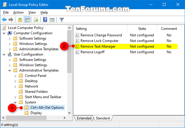 Disable Task Manager with Group Policy Editor (Windows Pro/Enterprise)